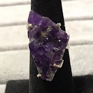 New Sterling Silver Wonky Triangle Purple Amethyst  Druzy Ring Size 7.5